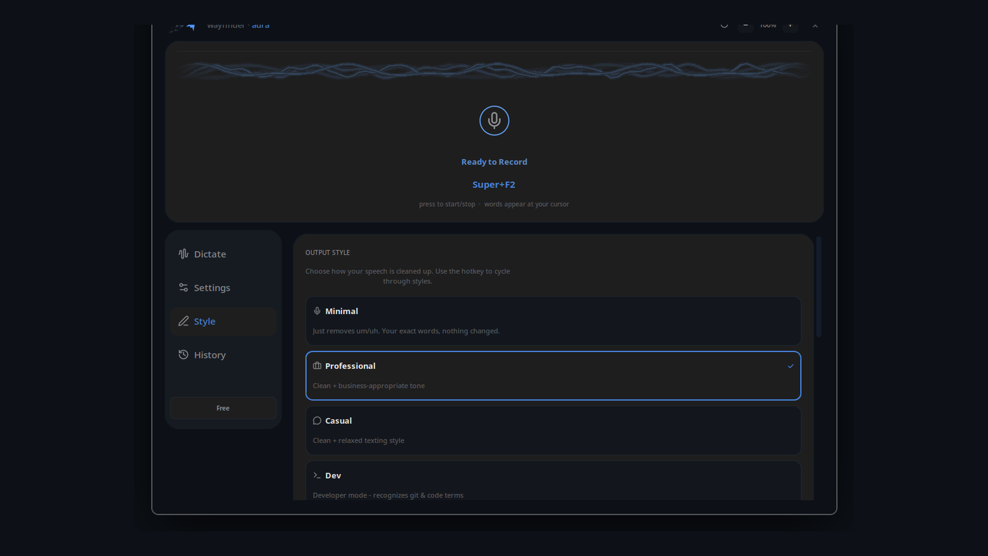 Writing style presets with one-line descriptions